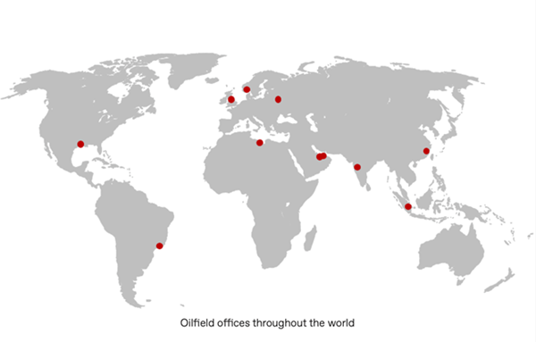 Illustration of a map of all the oilfield offices on earth
