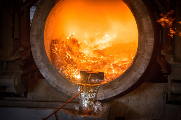 Aluminium melted in a foundry furnace